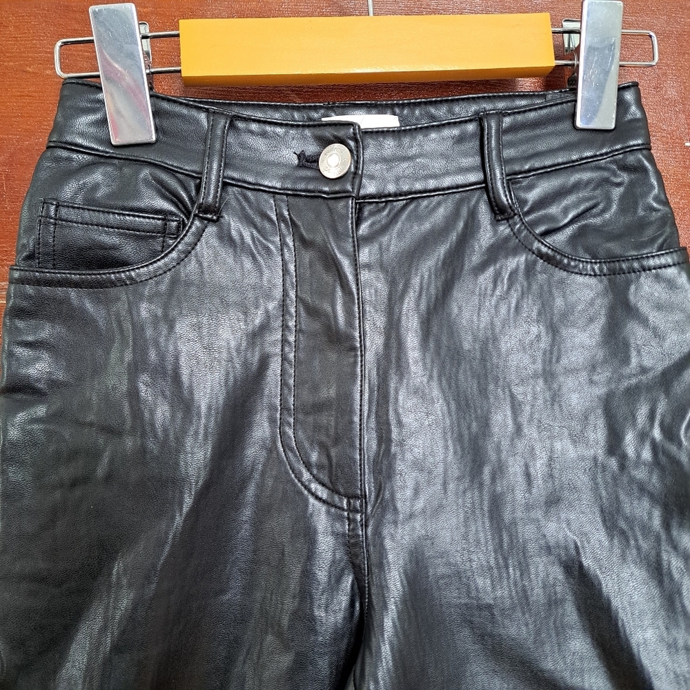 Wilfred Aritzia Black Faux Leather Pants | Size 00 | High Rise Straight Leg - Picture 10 of 10